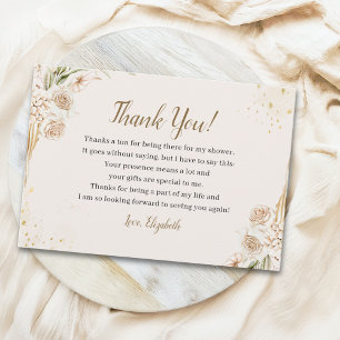 Elegant Boho Bridal Shower with Beige & Yellow Flo Thank You Card