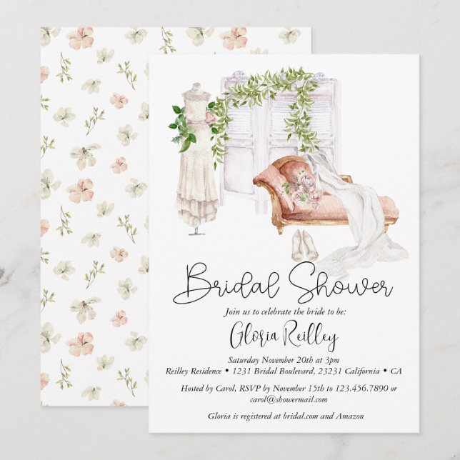 Elegant Boho Bride's Room Bridal Shower Invitation (Front/Back)