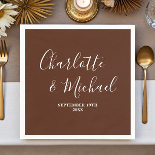 Elegant Boho Brown Script Minimalist Wedding Napkin