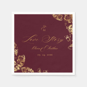 Elegant Boho Burgundy and Gold Autumn Wedding Napkin