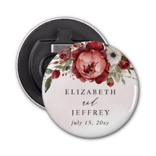 Elegant Boho Burgundy Blush Floral Wedding Bottle Opener