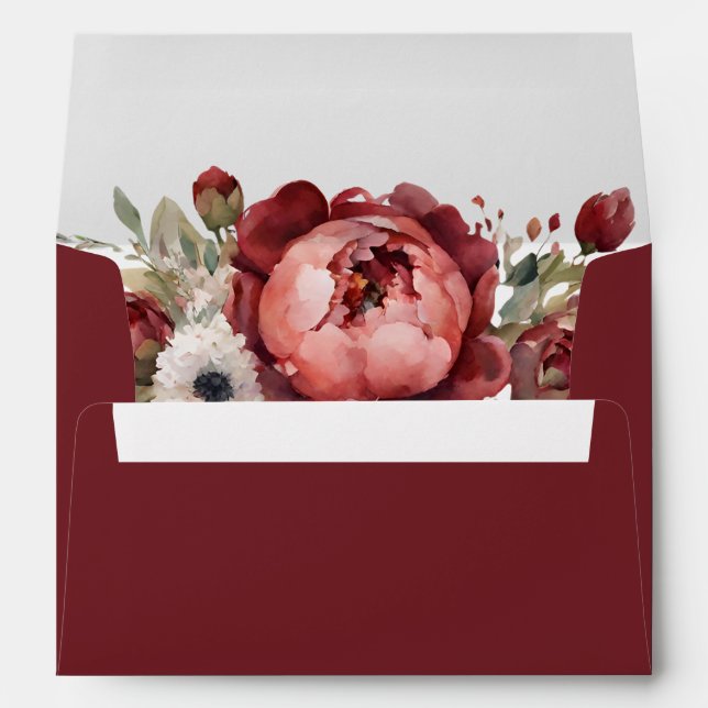 Elegant Boho Burgundy Blush Floral Wedding Envelope (Back (Bottom))