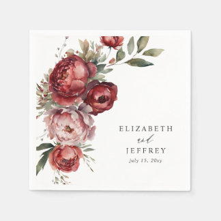 Elegant Boho Burgundy Blush Floral Wedding Napkin