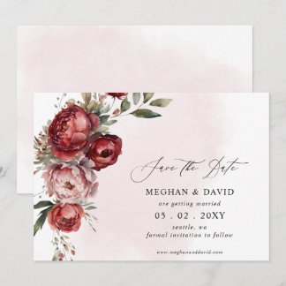 Elegant Boho Burgundy Blush Floral Wedding Save The Date