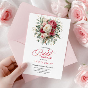 Elegant Boho Burgundy Blush Gold Floral Bridal Sho Invitation