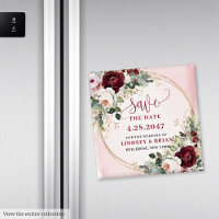 Elegant Boho Burgundy Blush Gold Floral Magnet