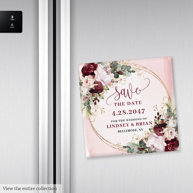 Elegant Boho Burgundy Blush Gold Floral Save Date Magnet (Elegant Boho Burgundy Blush Gold Floral Save the Date Magnet

)