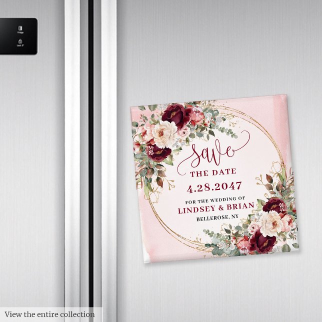Elegant Boho Burgundy Blush Gold Save the Date  Magnet (Elegant Boho Burgundy Blush Gold Save the Date Magnet

)