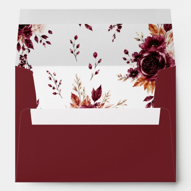 Elegant Boho Burgundy Fall Floral Wedding Envelope (Back (Bottom))
