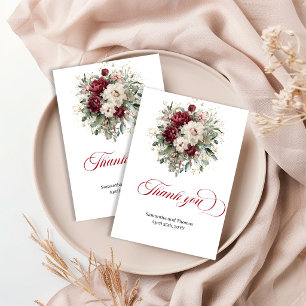 Elegant Boho Burgundy Floral Eucalyptus Thank You Card