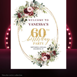 Elegant Boho Burgundy Gold Floral 60th Birthday  Tapestry