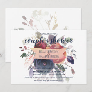 Elegant Boho Burgundy Navy Floral Couple's Shower Invitation