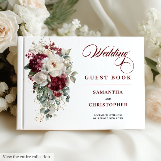 Elegant Boho Burgundy Rose Wedding Guest Book (Elegant Boho Burgundy Rose Wedding Guest Book)