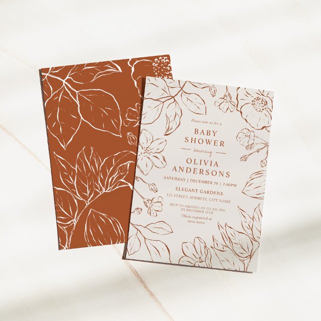 Elegant Boho Burnt Orange Botanical Baby Shower Invitation (Creator Uploaded)