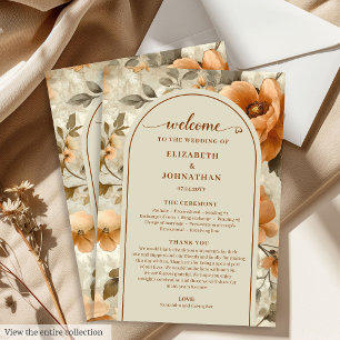 Elegant Boho Burnt Orange Ivory Sage Wedding Day Programme