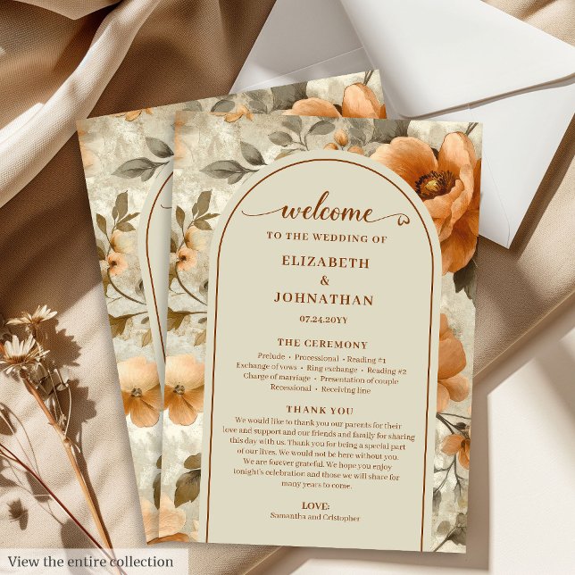 Elegant Boho Burnt Orange Ivory Sage Wedding Day Programme (Elegant Boho Burnt Orange Ivory Sage Program)