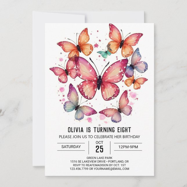 Elegant Boho Butterfly Girl Birthday Invitation (Front)