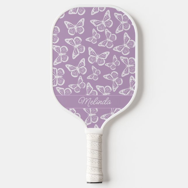 Elegant Boho Butterfly Pastel Purple Add Your Name Pickleball Paddle (Front)