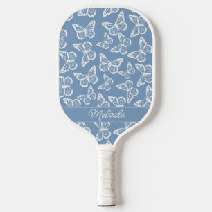 Elegant Boho Butterfly Powder Blue Add Your Name Pickleball Paddle