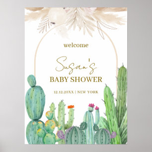 Elegant Boho Cactus Arch Baby Shower Welcome  Poster