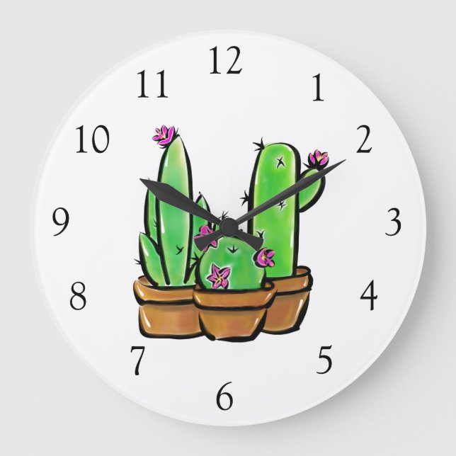 Elegant boho Cactus cacti succulents  Large Clock (Front)