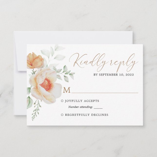 Elegant Boho Chic Blush Gold Floral Wedding Rsvp Card (Front)