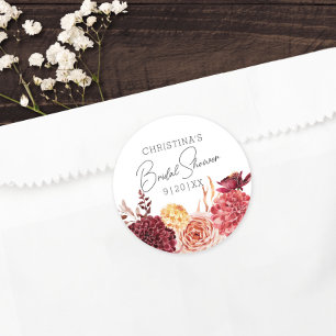 Elegant Boho Chic Floral Bridal Shower Favour Classic Round Sticker