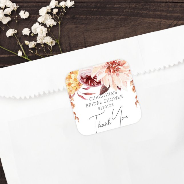Elegant Boho Chic Floral Bridal Shower Favour Square Sticker (Creator Uploaded)
