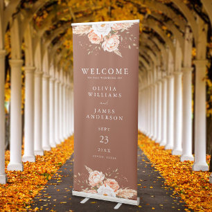 Elegant Boho Chic Floral Fall Wedding Welcome Retractable Banner
