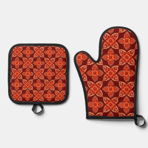 Elegant Boho Chic Floral Pattern Oven Mitt & Pot Holder Set
