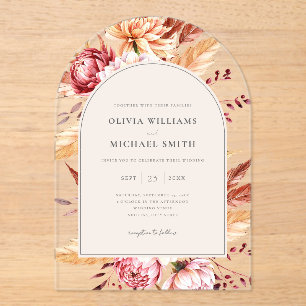 Elegant Boho Chic Floral Wedding Acrylic Invitations
