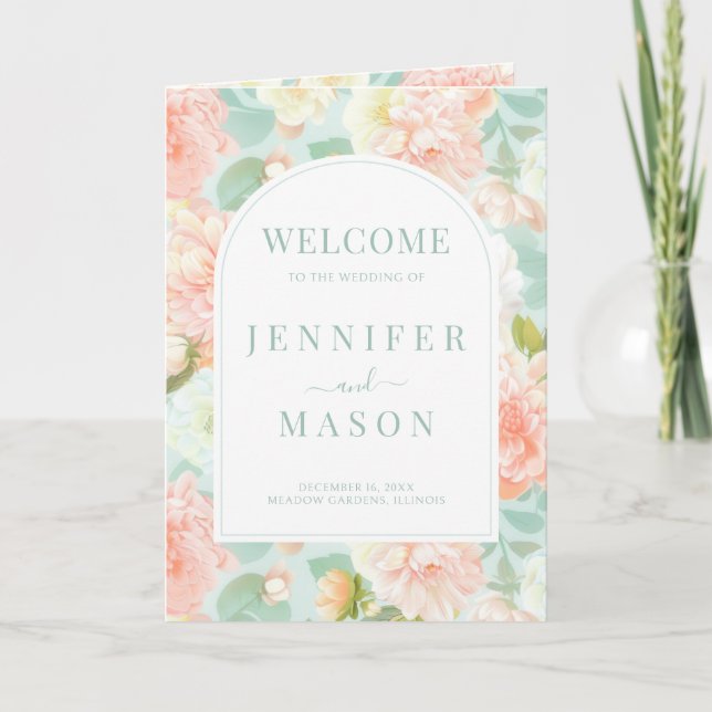 Elegant Boho Chic Floral Wedding foldable Programme (Front)