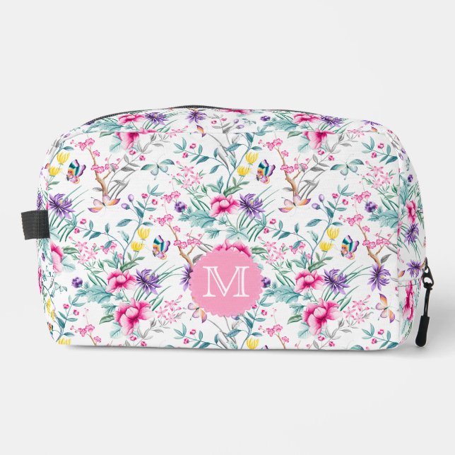 Elegant Boho Chic Flowers & Butterflies Monogram Dopp Kit (Front)