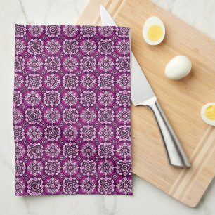Elegant Boho Chic Geometric Floral Pattern Tea Towel