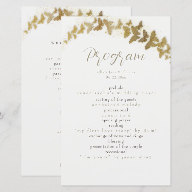Elegant Boho Chic Gold Butterflies Simple Wedding (Front/Back)
