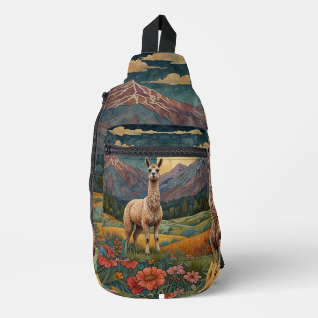 Elegant boho chic llama alpaca  sling bag (Front)