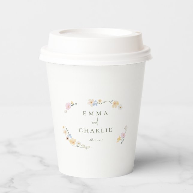 Elegant Boho Chic Pastel Flowers Wedding Paper Cups (Front)
