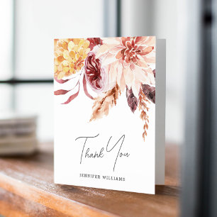 Elegant Boho Chic Watercolor Floral Bridal Shower Thank You Card