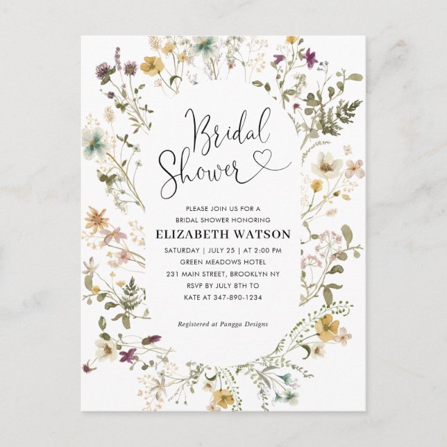 Elegant Boho Chic Wildflower Floral Bridal Shower  Postcard (Front)