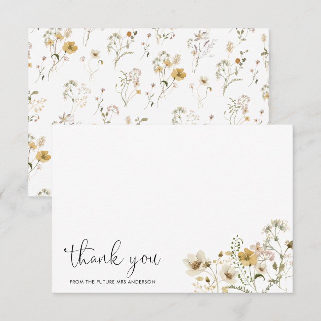 Elegant Boho Chic Wildflower Floral Future Mrs Thank You Card (Front/Back)
