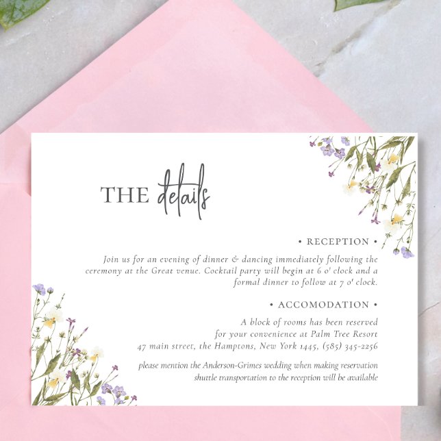 Elegant boho chic wildflower Wedding accomodation Enclosure Card (Creator Uploaded)