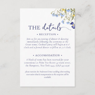 Elegant boho chic wildflower Wedding accomodation Enclosure Card