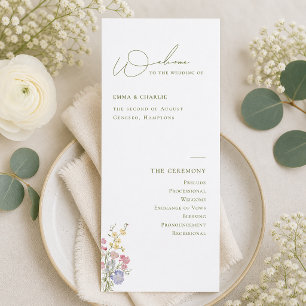 Elegant Boho Chic Wildflowers Wedding Program