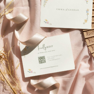 Elegant Boho Chic Wildflowers Wedding QR code RSVP