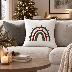 Elegant Boho Christmas Red Green Minimalist Pillow