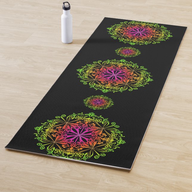 Elegant boho colourful bohemian botanical mandala yoga mat (In Situ)