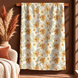 Elegant Boho Copper Yellow Daisy Accent Blanket