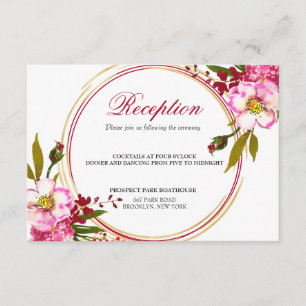 Elegant Boho Coral Floral Gold Wedding Reception Enclosure Card