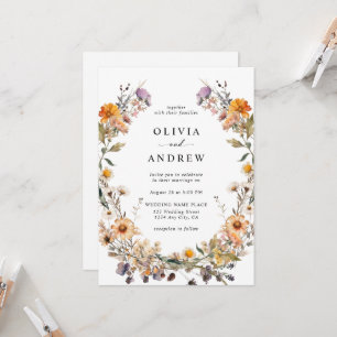 Elegant Boho Country Wildflowers Botanical Wedding Invitation