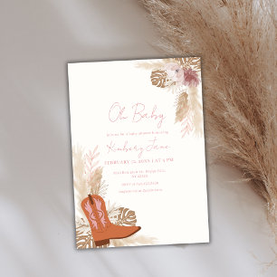 Elegant Boho Cowgirl Boots Pampas Baby Shower Invitation
